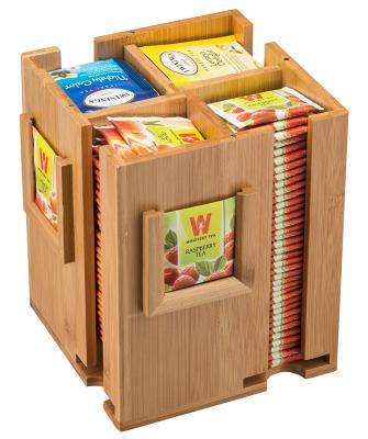 China Viable Bamboo Revolving Tea Storage Box Organizer with 4 Compartments 160 Tea Bags for sale