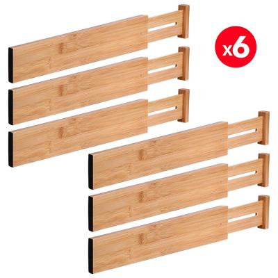 China 6 Drawer Bamboo Natural Wood Adjustable Organizer CLASSIC Kitchen Drawer Storage Dividers Bamboo Set for sale