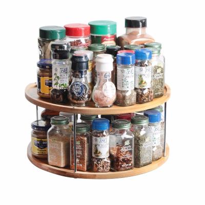 China 360 Rotating Bamboo Spice Jar Rack Kitchen Display Organizer Spice Bottle Holder for sale