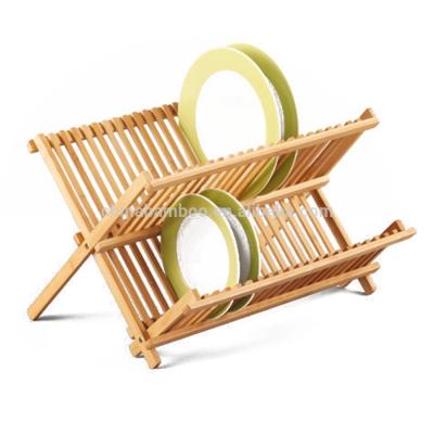 China Foldable Kitchen 2 Tier Dish Drainer Dish Rack Utensils Holder Dish Stand Bamboo Storage Rack Foldable Dish Drying Racks for sale