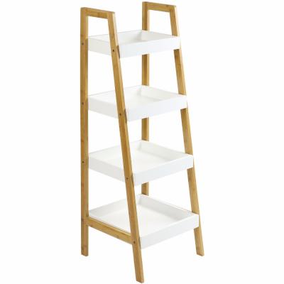 China 4 Layers Living Room Living Room Corner Ladder Shelf Storage - Bamboo White Paint. for sale