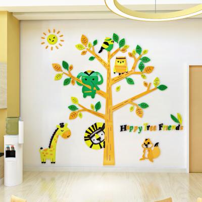 China Waterproof+Eco-friendly 3d Cartoon Forest Animals Tree Wall Stickers Home Sticker For Kids Baby Nursery Room Wall Art Mural for sale