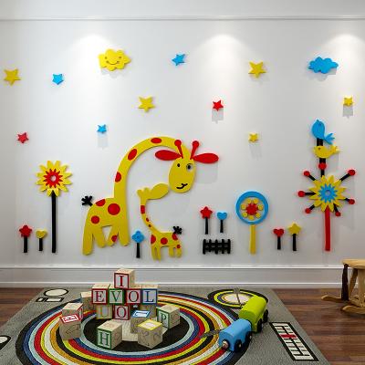 China Home Decoration Animal Room Kindergarten Sticker Zoo Waterproof+Eco-friendly Giraffe Supplier Sale 3D Acrylic Removable Wall Sticker for sale