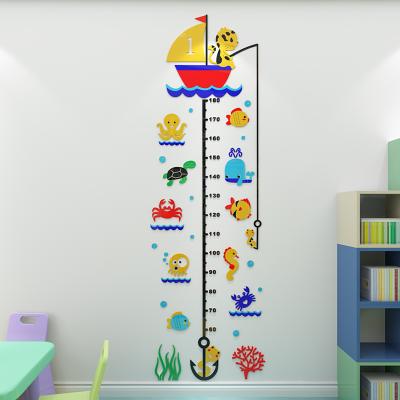 China Eco-friendly cartoon cat fishing kids growth chart wall sticker for kids bed room wall decos height measurement for sale