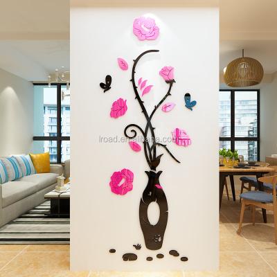 China Eco-friendly Acrylic Wall Sticker TV Background 3D Wall Plant Flower Creative Decoration for sale