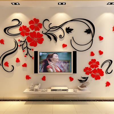 China Minimalist 3D Acrylic Vines Flower Wall Stickers Living Room Wall Decoration Stickers for sale