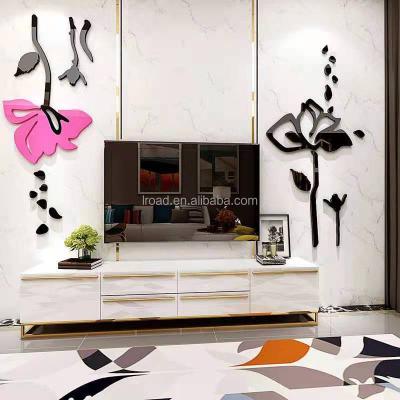 China Environmental Protection+Mirror Self Adhesive Acrylic Gold Home Living Room Wall Stickers 3D Flower Rose Decoration Paper for sale