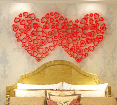 China Waterproof+Eco-friendly 3d wall sticker love shape TV background wall deco sticker valentine acrylic bedroom valentine for sale