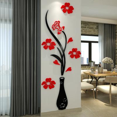 China Waterproof+Eco-friendly 3D Wall Decor, Acrylic 3D Wall Sticker 3D Flower Vase Wall Stickers for sale