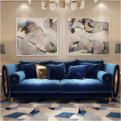 China Removable cover living room modern design luxury home furniture couches corner blue velvet sofa fabric living room sectional sofa set S011 for sale