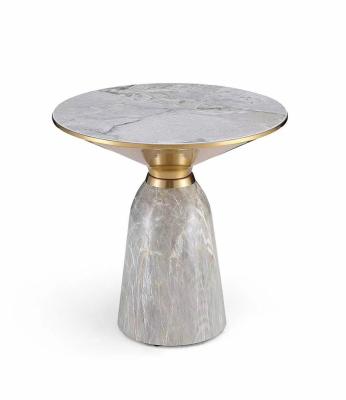 China Durable White Round Small Flat Pack Cafe Marble Side End Table For Cafe Lounge for sale