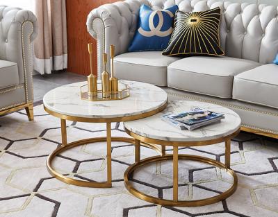 China Durable Hot Sale Antique Furniture Metal Round Top Coffee Table White Marble Side Table Sets for sale