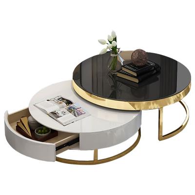 China Durable Round Leg Coffee Table Living Room Modern French Gold Stainless Steel Vintage Round Glass Top Side Table for sale