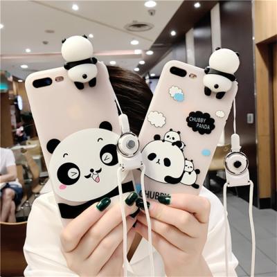 China Transparent 3D Panda Cute Cartoon Silicone Phone Case 3D Panda Cute Cartoon Cover Strap TPU for iPhone 13 12 11 XR cover for sale