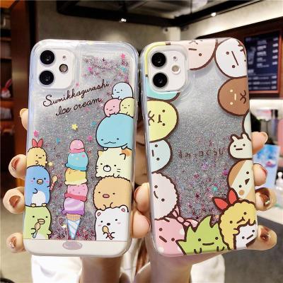 China Anti-fall Japan anime sumikko gurashi dynamic liquid glitter cover phone case for iPhone 12 12Mini 11 8 plus pro se max XR XS 7 for sale