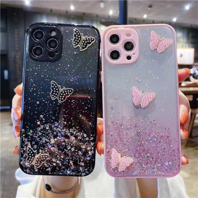 China Fashion 3d Bling Butterfly Shockproof Feminine Girl Soft Case For Iphone 13 11 12 pro Max Mini 7 8 plus Xr X Xs Max Se Girl Phone Cover 2020 for sale