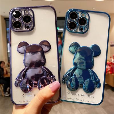 China Cute Shockproof Bear Plating Phone Case For iPhone 13 12 11 pro X Max Xs Xr 8 7 Plus Se Clear Silicone Lens Protector Cover 2020 for sale