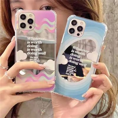 China Shockproof Korean Gradient Letter Wave Mirror Silicone Phone Case Rainbow Cover For iPhone 13 12 11 pro Max Xr X Xs 7 8 plus for sale