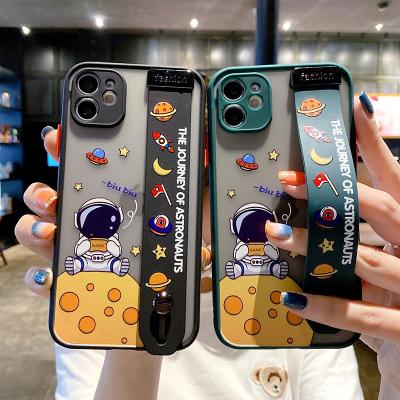 China Cute Anti-drop Cartoon Space Astronaut Wrist Band Bracket Phone Case Matte Hard Back Cover For iPhone 11 pro Max XR XS X 6 6s 7 8 plus for sale