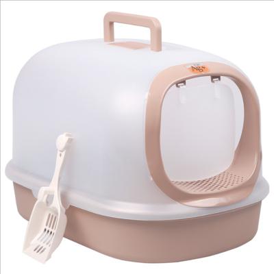 China Sustainable Cat Litter Box Fully Enclosed Extra Large Space Cat Toilet Pine Wood Double Layer Cat Sand Pot for sale