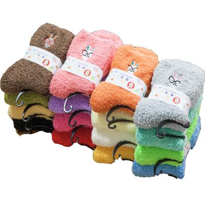 China Wholesale Customized Soft QUICK DRY Embroidered Rabbit Indoor Warm Sleep Comfortable Microfiber Fuzzy Socks for sale