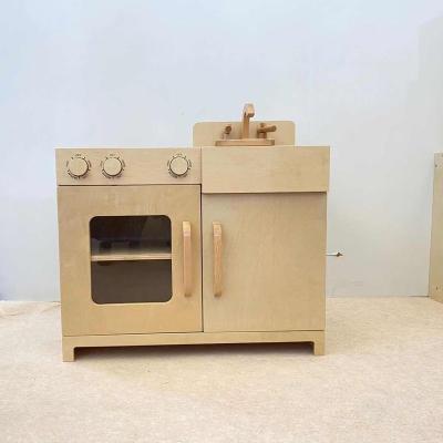 China Eco-Friendly Modern Wooden Montessori Kids Kitchen Play Set With Sink And Stove Top for sale