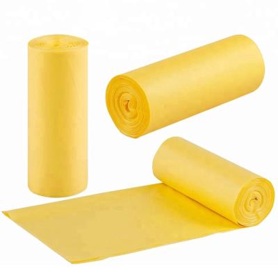 China Disposable Environmental HDPE Trash Roll Bag Plastic Yellow Disposable Garbage Bags For Hotel for sale