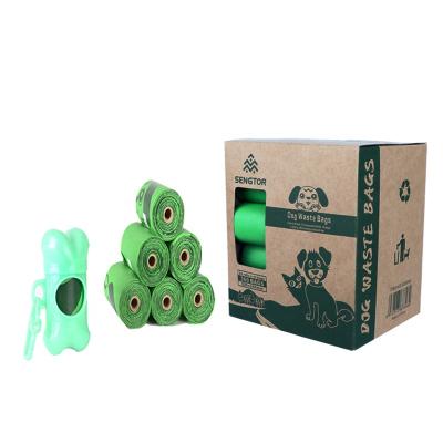 China Sustainable Sengtor In Stock 100% Eco Friendly Biodegradable Green Dog Poop Waste Bag 15PCS/Roll 24 Rolls Per Paper Box for sale