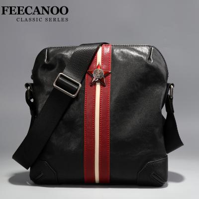 China Other new genuine leather bag stripe shoulder bag fashionable cowhide cross - body bag men's bag retro high grade men's bag casual men's bag for sale