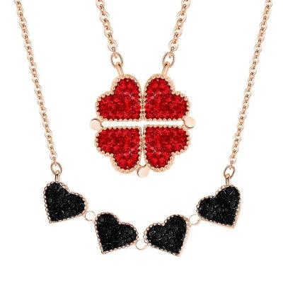 China Romantic New Designs Love Clover Magnet Colorfast Flower Necklace Double Sided Titanium Steel Clavicle Chain Necklace for sale