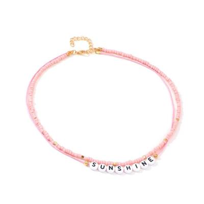 China Fashion/Sporty Casual Miyuki Beads Letter Sunshine Jewelry Gold Plated Alloy Layered Necklace For Women And Girls for sale