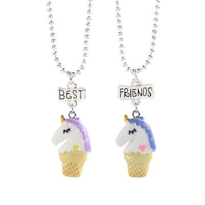 China Cute Fashion Children's Accessories Resin Ice Cream Unicorn Best Friends Pendant Necklace for sale