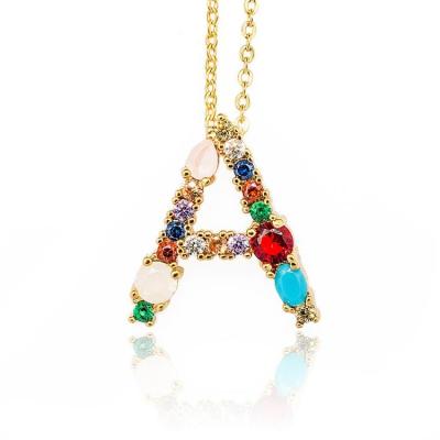 China Casual / Sporty Colorful Zircon Letter Jewelry Gold Plated Copper Pendant Necklace For Women And Girls for sale