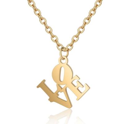 China Letter Love Fashion Casual / Sporty Gold Plated Stainless Steel Pendant Necklace For Women And Girls for sale