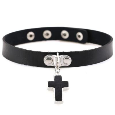 China Buckle Stainless Steel PU Choker Leather Necklace Fashion Casual/Sporting Cross Wholesale Jewelry for sale