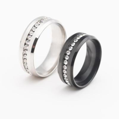 China Wholesale Casual/Sporty Fashion 8mm Double Bevel Diamond-Encrusted Stainless Steel Rings for sale