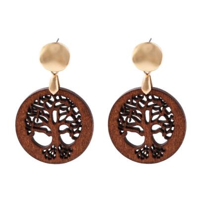 China Wholesale CLASSIC Life Tree Fashion Mute Earrings And Hollow Wooden Stud Earrings For Women for sale