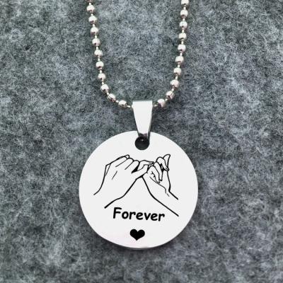 China Stainless Steel Necklace Lovers Lovers Gestures Forever Lovers Best Friend Casual/Sporty Flat Heart Flat Necklace Pendant Necklace for sale