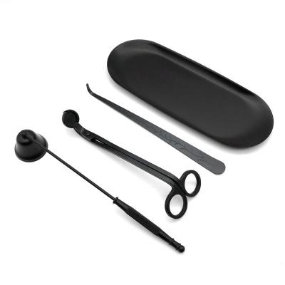 China Hot Selling 3 in 1 Matt Black Coating Color Candle Cleaning Tools Plunger and Sniffer, Candle Wick Trimmer with Tray for sale