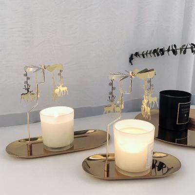 China Wholesale Windmill Metal Candle Holder Gold Christmas Decoration Candle Holders Rotating Revolving Candle Holders for sale