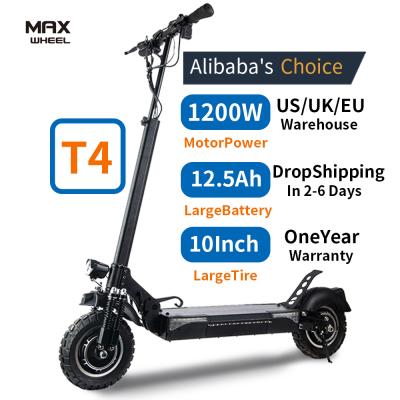 China Unisex Maxwheel T4 Off Road Electric Scooters Spain Warehouse Stock 10 Inch Dual Pneumatic Tire 600w Motor 12.5ah Foldable E Scooters for sale