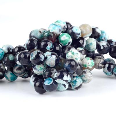 China Trendy Natural Fire Agate Beads, Black Based Light Green Round Feceted Fire Agate Bead With 4mm 6mm 8mm 10mm for sale