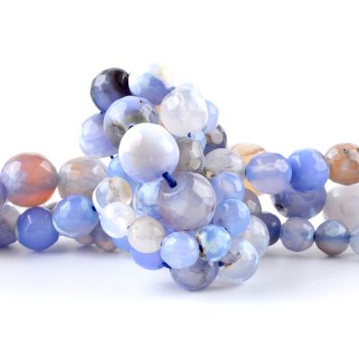 China Trendy Natural Fire Agate Beads , Round Feceted White Based Light Blue Fire Agate Bead With 4mm 6mm 8mm 10mm for sale