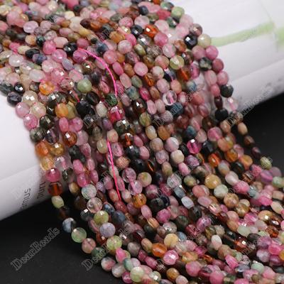 China For DIY Jewelry Making Factory Wholesale 4mm Cheap Flat Round Coin Faceted, Watermelon Rainbow Tourmaline Bead For Jewelry Making for sale