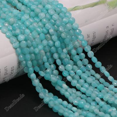 China For DIY Jewelry Making 4mm Faceted Coin Peruvian Amazonite Beads, Cut Round Flat Blue Natural Stone Loose Bead For Jewelry Making 6mm 8mm for sale