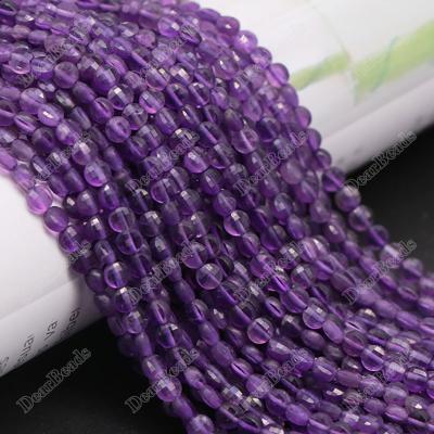 China For DIY Jewelry Making 4mm Cut Coin Amethyst Beads, High Quanlity Flat Round Purple Amethyst Loose Beads For Bracelets Making 6mm 8mm for sale