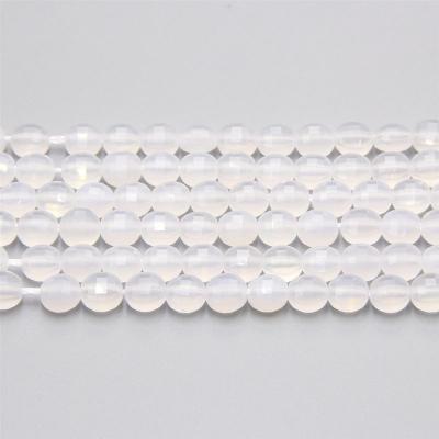 China For DIY Jewelry Making 6mm Flat Round Coin Faceted Stone Beads , White Agate Faceted Beads For Jewelry Making for sale