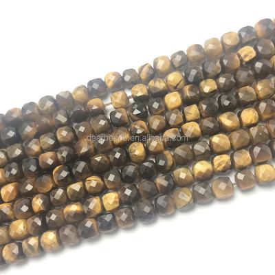 China For DIY Jewelry Making Natural Gemstone Beads Square Cube Faceted Tiger Eye Stone Beads For Jewelry Making 3mm 4mm 5mm for sale