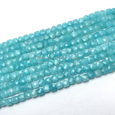 China For DIY Jewelry Making Natural Square Gemstone Beads Cube Faceted Peruvian Amazonite Stone Beads For Jewelry Making 3mm 4mm 5mm for sale