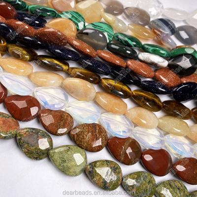 China Trendy Selling Gemstone Faceted Teardrop Stone Beads, Unakite Jasper Opalite Goldstone Water Drop Agate Quartz Malachite Beads for sale